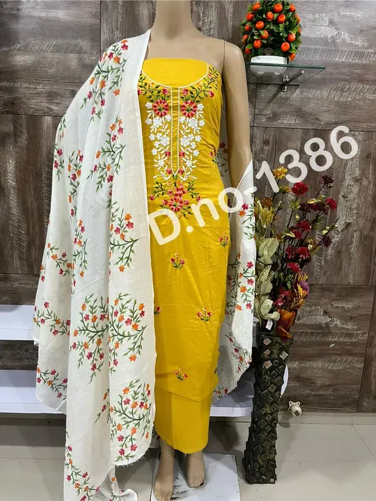 Neck embroidery with cotton dupatta  uploaded by Heena fashion house on 3/24/2024