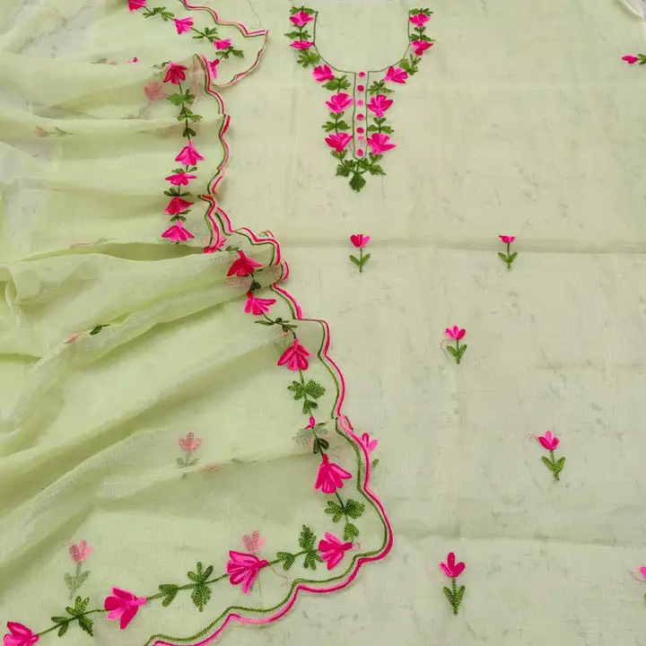 Kota doria cotton aari work suit  uploaded by Handloom fabric on 3/25/2024