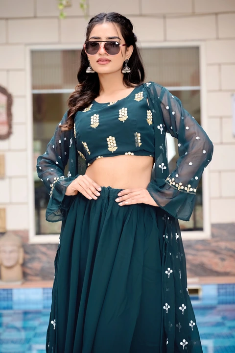 Fancy green colour embroidery work lahenga choli  uploaded by HAPPY CREATION on 3/25/2024