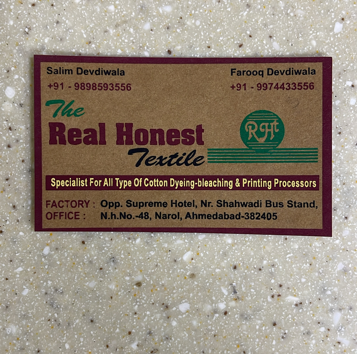 Visiting card store images of The real honest textile