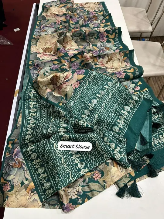 Post image 7865029688

Very new concept that we brought only for you🥰

Here is *Premium and superior semi desi soft and smooth tussar sarees with indeed digital print _Floral design all over saree_*👗

Detailed *_ pallu Kalamkari and tassels finish*🧵

Pairs with *Beautiful Running printed blouse*