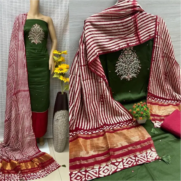 Jaan cotton with heavy embroidery work cut 2.5 MTR btm 2.5 MTR dupatta 2.25  uploaded by Heena fashion house on 3/27/2024