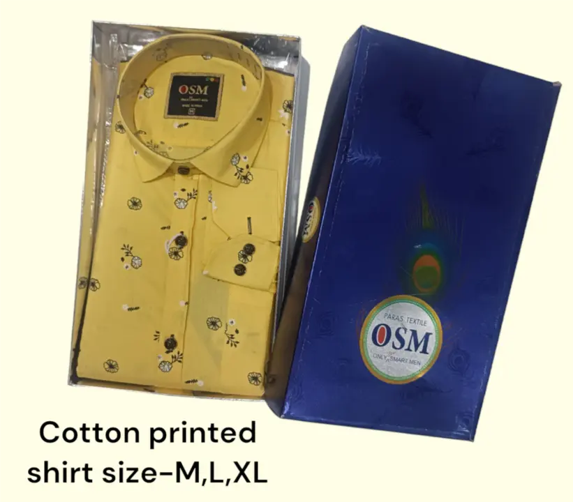 Men's box pack cotton printed shirt-OSM-77-Yellow uploaded by Kushal Jeans, Indore on 3/28/2024