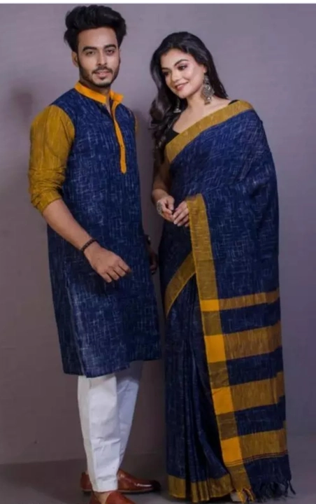 Post image 1090

Khadi jhorna saree set
Name: Khadi jhorna saree set
Fabric: Cotton
Sleeve Length: Long Sleeves
Pattern: Applique
Combo of: With saree
Sizes: 
S (Chest Size: 38 in, Length Size: 40 in, Waist Size: 39 in, Hip Size: 18 in) 
M (Chest Size: 40 in, Length Size: 40 in, Waist Size: 41 in, Hip Size: 19 in) 
L (Chest Size: 42 in, Length Size: 42 in, Waist Size: 43 in, Hip Size: 19 in) 
XL (Chest Size: 44 in, Length Size: 42 in, Waist Size: 45 in, Hip Size: 20 in) 
XXXL (Chest Size: 48 in, Length Size: 44 in, Waist Size: 49 in, Hip Size: 22 in) 

PRODUCT INCLUDED : 1 saree with blouse piece + 1 kurta (Pajama is not included ), MATERIAL : Handloom khadi Cotton, WEIGHT : 870 gm, DIMENSION SAREE + BLOUSE (L) : 5.5m + 0.8m, Nowadays handloom Couple Dress Saree and Kurta are one of the trendy traditional outfits for every couple.
Country of Origin: India