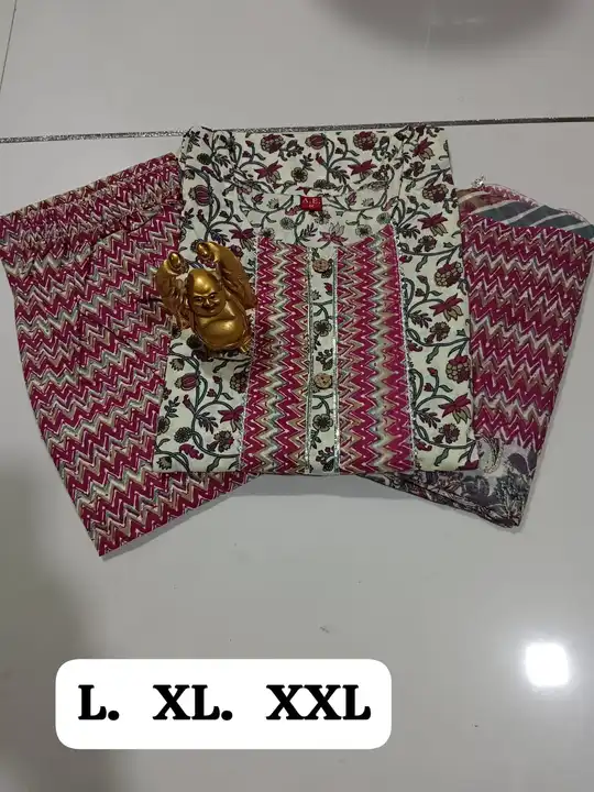 Premium Jaipuri pure cotton three piece set uploaded by Vihu fashion on 3/29/2024