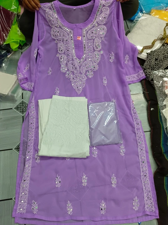 Lucknowi chikan kurti with embroidery work  pant uploaded by business on 3/30/2024