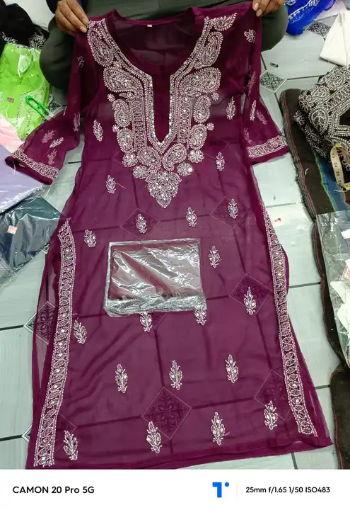 Lucknowi chikankari kurti with inner uploaded by Surya Chikankari mens kurta pajama manufacturer on 3/30/2024