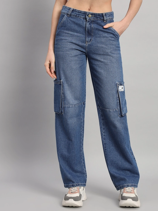 Women classic wide lag high rise light fade stretchable jeans uploaded by business on 3/30/2024