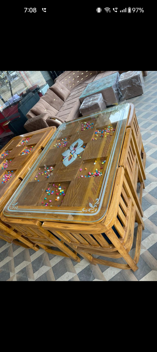 V pattern dining set 6 seater uploaded by Aadil Timber Traders on 3/30/2024