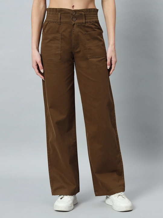 Women relaxed straight fit easy wash cotton parallel trousers uploaded by Broowl International on 3/30/2024