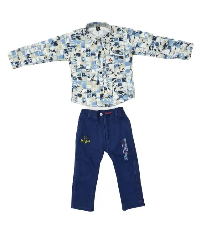 Kids boys laffer fabric shirts and jeans pant set  uploaded by Abjal dresses on 4/1/2024