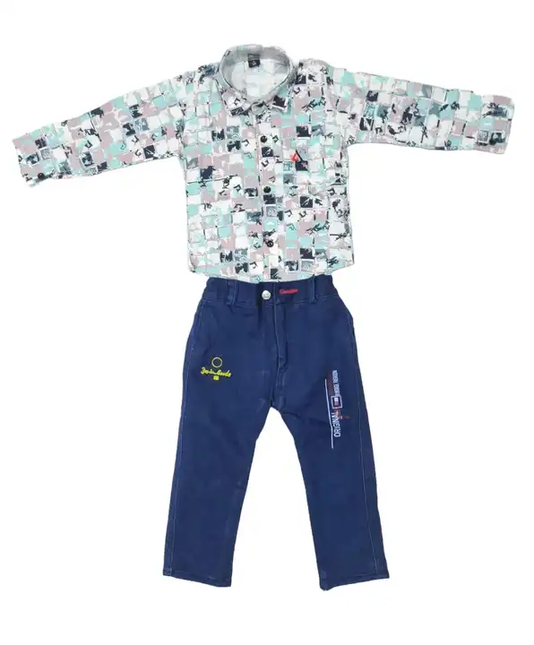Kids boys laffer fabric shirts and jeans pant set  uploaded by Abjal dresses on 4/1/2024