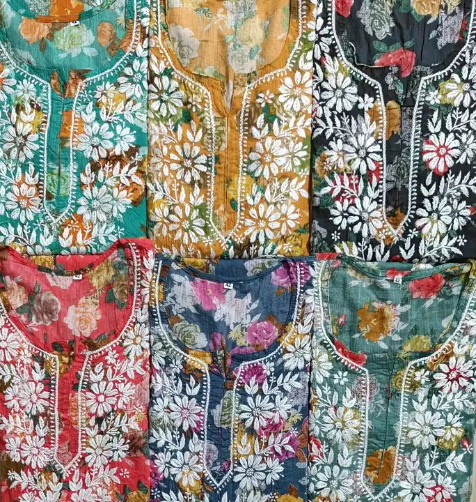 Kurti
Fabric mul mul 
Length 45
Size 44 to 52 
Printed
Ghass patti work.. uploaded by Msk chikan udyog on 4/1/2024