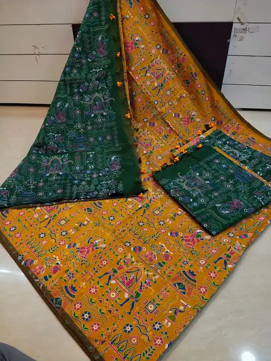 Silk by cotton handloom Madhubani print saree with blouse pi's  uploaded by ADSHOP ® on 4/1/2024