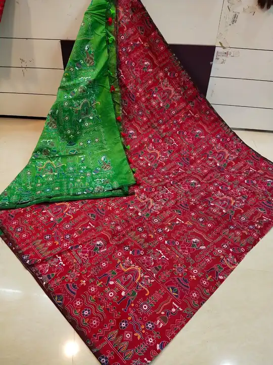 Silk by cotton handloom Madhubani print saree with blouse pi's  uploaded by ADSHOP ® on 4/1/2024