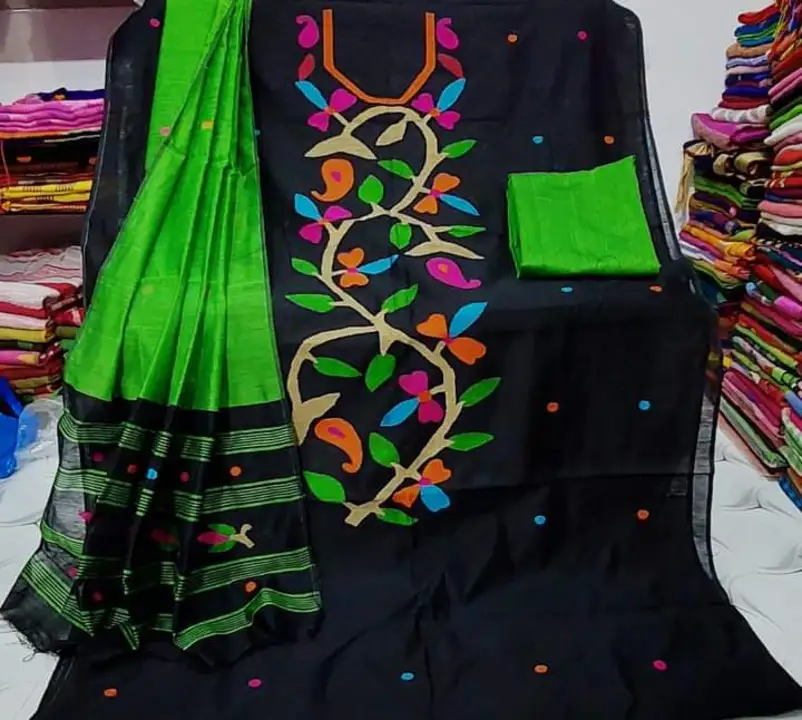 Silk by cotton handloom weavers jamdani three piece chudidar set uploaded by ADSHOP ® on 4/1/2024