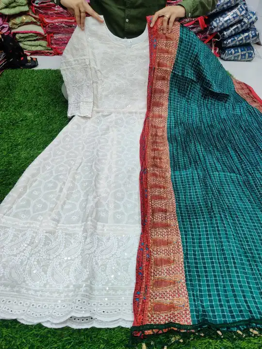 BEAUTIFUL ANARKALI CHIKAN SEQVENS  GOWN WITH DUPATTA uploaded by Shiva Enterprise on 4/2/2024
