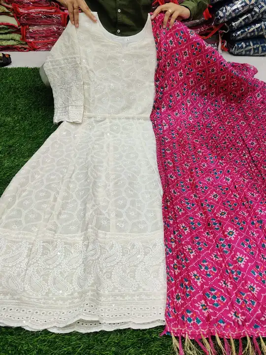 BEAUTIFUL ANARKALI CHIKAN SEQVENS  GOWN WITH DUPATTA uploaded by Shiva Enterprise on 4/2/2024