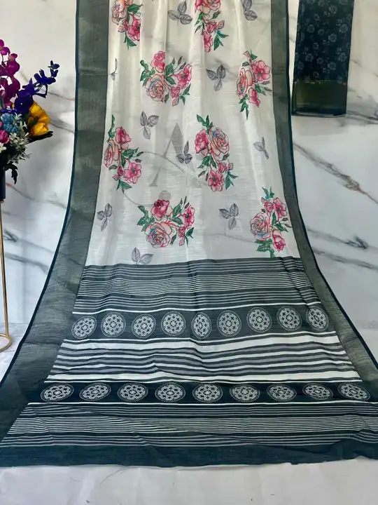 Linen with Gold Jari 5×2 border  uploaded by Kesari Nandan Fashion saree and dress material on 4/2/2024