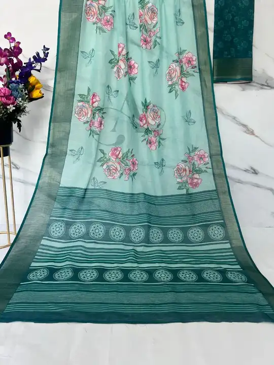 Linen with Gold Jari 5×2 border  uploaded by Kesari Nandan Fashion saree and dress material on 4/2/2024