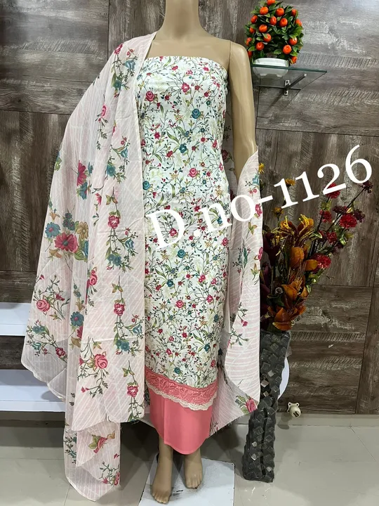 Cotton suit with flowers print and Daman lace uploaded by Heena fashion house on 4/4/2024