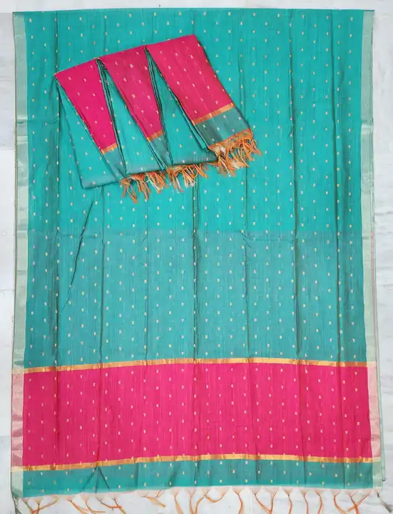 Neps Soft Silk buta Cotton Slub saree with blouse
Soft material
 uploaded by Shv Sh Handloom on 4/4/2024