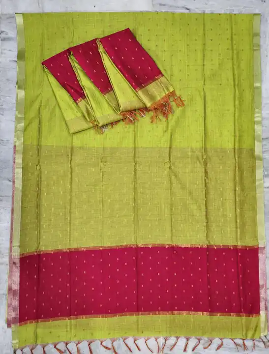 Neps Soft Silk buta Cotton Slub saree with blouse
Soft material
 uploaded by Shv Sh Handloom on 4/4/2024