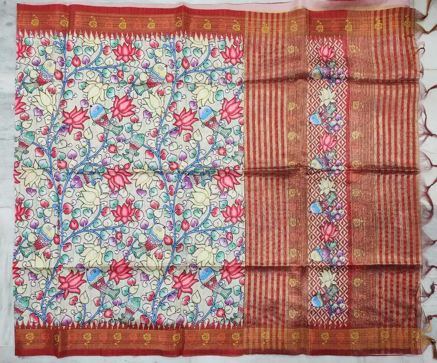 Kalamkari BWARI strips printed saree with blouse
 uploaded by Shv Sh Handloom on 4/4/2024