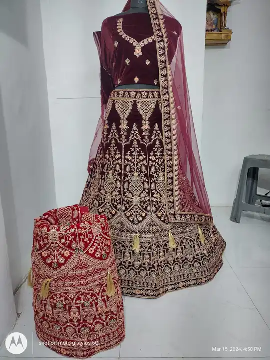 Velvet fabric cutdori work with latkan velvet lehga  uploaded by Srija collection on 4/5/2024