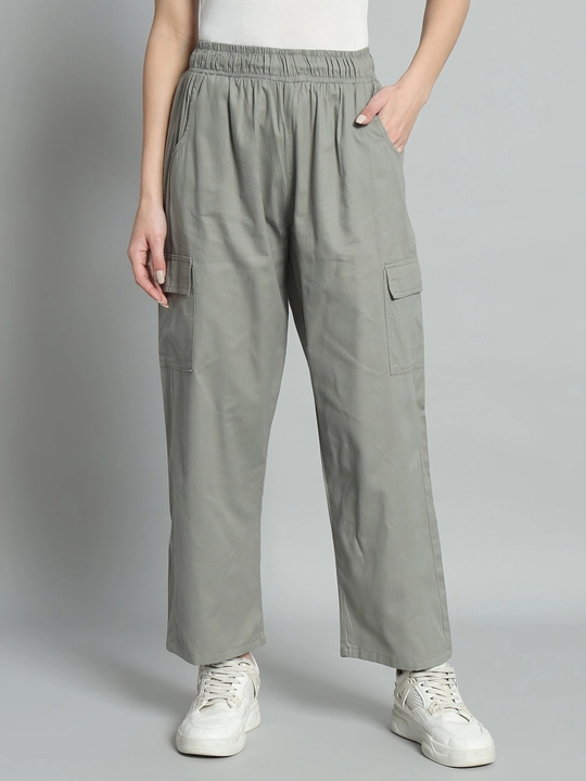 Women relaxed pure cotton straight fit high cargos trouser uploaded by Broowl International on 4/6/2024