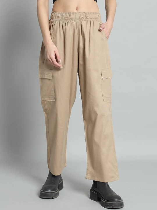 Women relaxed pure cotton straight fit high cargos trouser uploaded by business on 4/6/2024