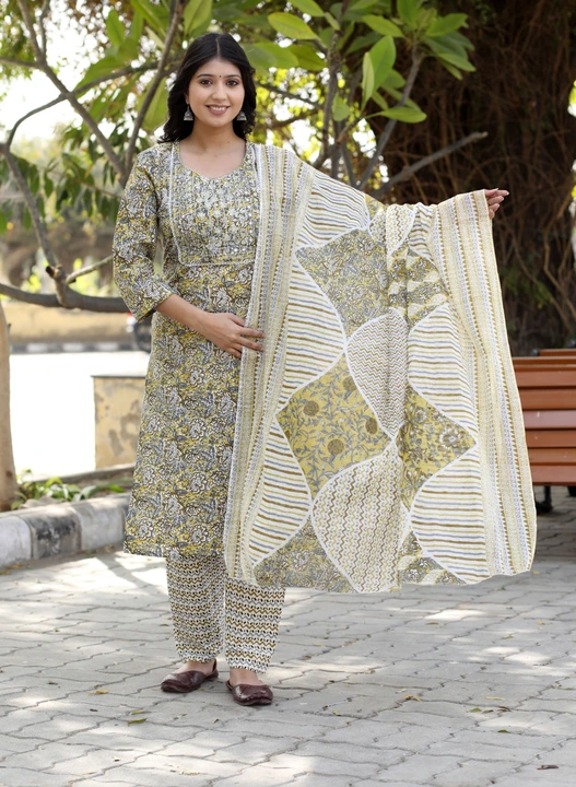 Cotton fabric kurta pant dupatta set  uploaded by Kabir Fashion World on 4/6/2024