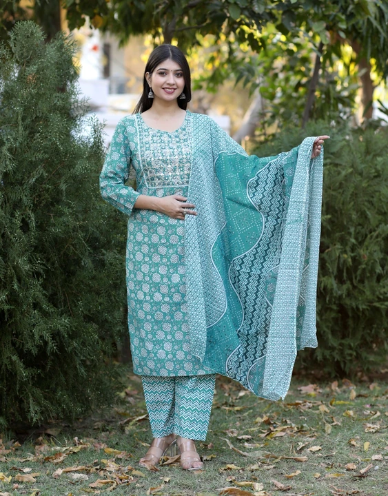 Cotton fabric kurta pant dupatta set  uploaded by business on 4/6/2024