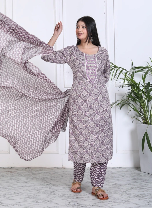 Cotton fabric kurta pant dupatta set  uploaded by Kabir Fashion World on 4/6/2024