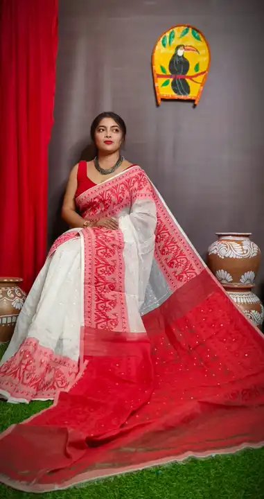 Post image Hajar buti soft Jamdani saree 
Fabric cotton silk 
Without blouse pieces 
Very soft materials 
Very good quality 
Saree longest 5.5 m