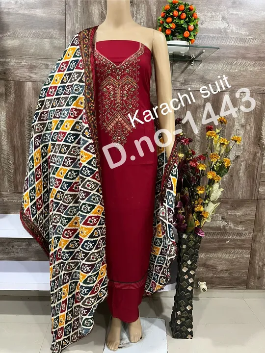 Reyon Karachi suit with bandhni print dupatta  uploaded by Heena fashion house on 4/7/2024