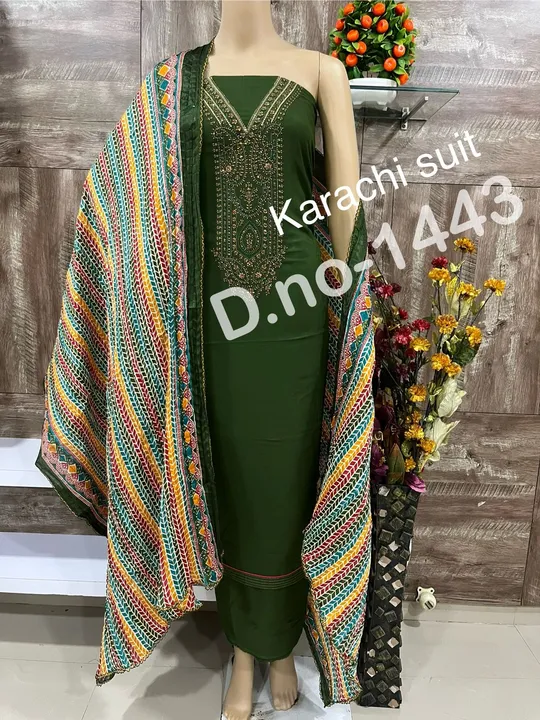 Reyon Karachi suit with bandhni print dupatta  uploaded by Heena fashion house on 4/7/2024