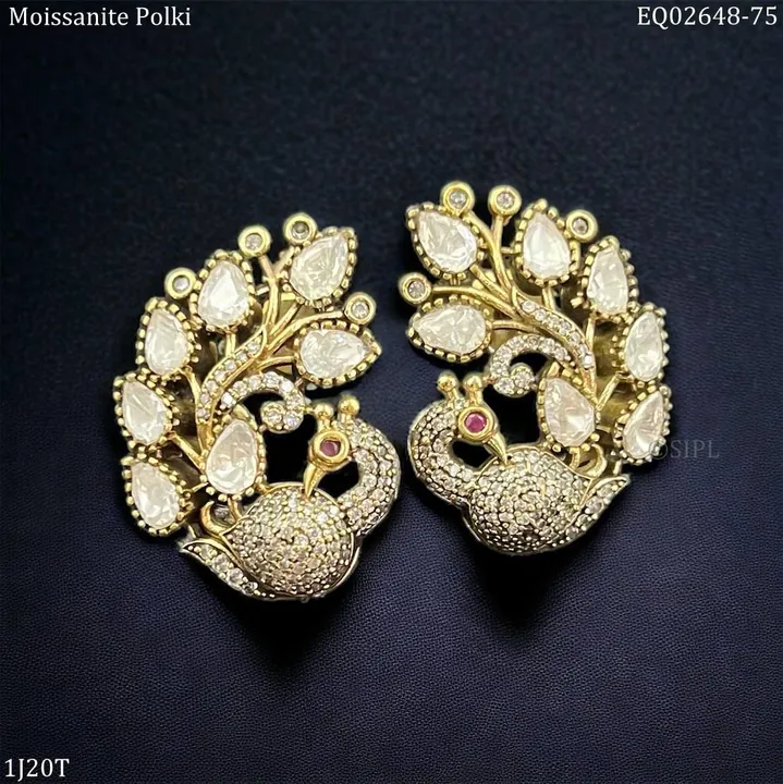 Moissanite polki earrings outlined with finest cubic zirconia stones  uploaded by business on 4/8/2024