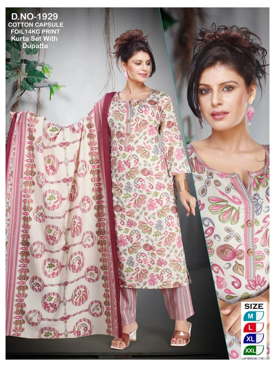 Exclusive designer kurta set with dupatta in Cotton Capsule Powder Print uploaded by Utsav Kurti House on 4/8/2024