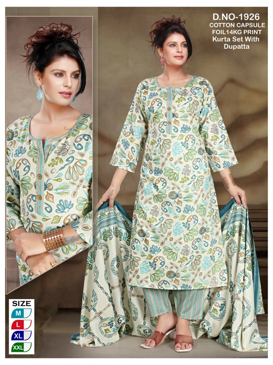 Exclusive designer kurta set with dupatta in Cotton Capsule Powder Print uploaded by Utsav Kurti House on 4/8/2024