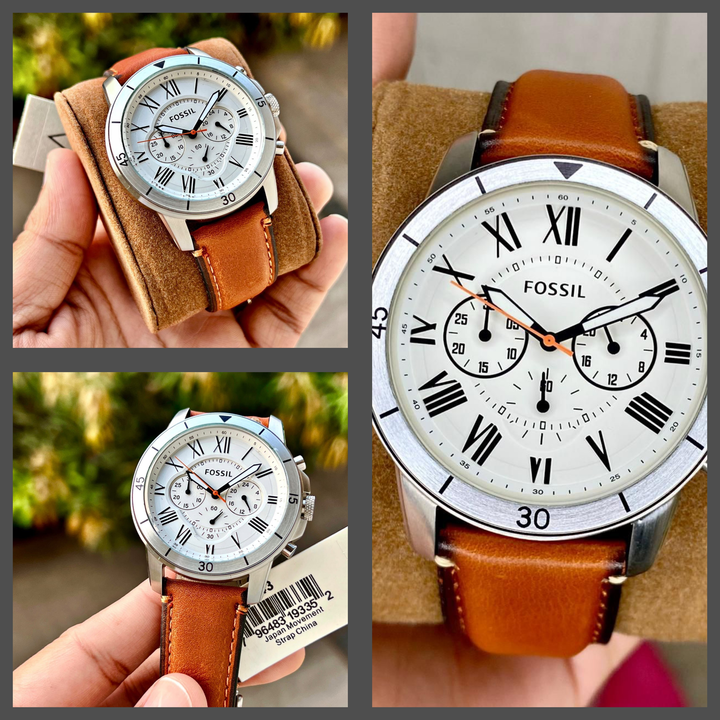 Post image Kmb.y
 ✅ *Uniquely designed with Roman numerals &amp; Classics, Fossil's Grant collection is built to outlast fleeting trends on every occasion.* ✅
🌟 Fossil Originals slim FS Grant Series for your every outfit now available &amp; Ready to ship today 🌟
# Fossil 
 # For Men
 # 7AA Premium Collection (Next to Original Quality) 
 # Dial Size - 43mm
 # Model - FS5343
 # Features as follows -
*YOUR CLASSICALLY STYLED ACCESSORY* ❣️
- Working chronograph

- 1 minute &amp; 60 minutes stop watch reset.

- 24 Hour timing

- Brown soft leather smart fitting detachable lock strap

- All Stainless Steel

- silver bezel

- Easily operated branded Pin buckle lock

- Water resistant

- *100% Guaranteed Powerful Original Japanese Chronograph machinery* ❤
✨ New colour with updated price &amp; *Free Fossil Brand Name Box* ✨