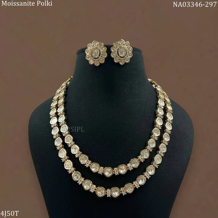 Onegram gold plated, Moissanite polki Necklace set uploaded by business on 4/9/2024