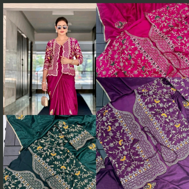 *New Super Trending Embroidery cording work ready to wear saree with full koti* uploaded by Silaao Fashion on 4/10/2024