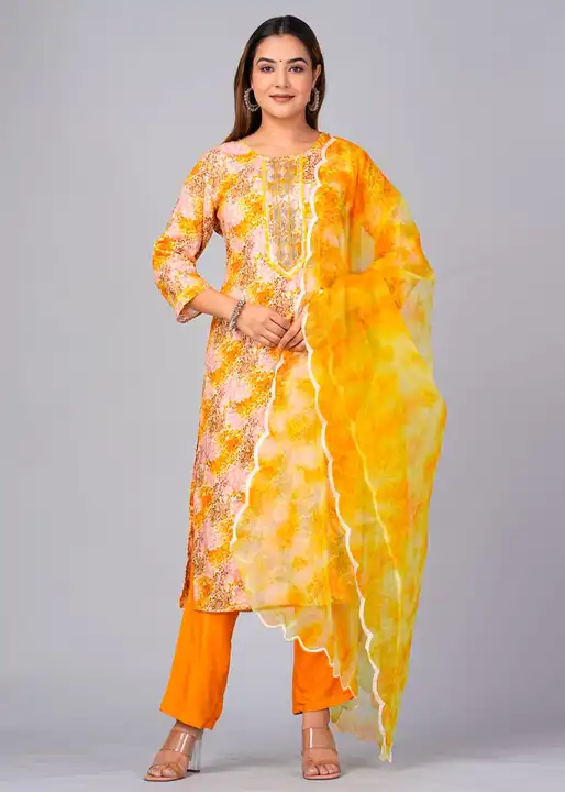 Printed kurti +pant +printed dupatta  uploaded by Vidhya prints (M) 9001439855 on 4/10/2024