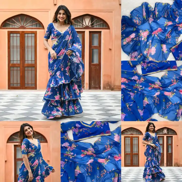 Post image *NEW DESIGNER PARTY WEAR LAHENGA SAREE WITH STICH BLOUSE*

*🧵 FABRIC DETAILS🧵*

*LAHENGA SAREE FABRICS* : FAUX  GEORGETTE FABRIC WITH  DIGITAL PRINT WORK AND 3 LAYER RUFFLE WORK AND ATTACHED DUPPTA 

*LEHENGAS SAREE INNER*:MICRO COTTON 

*BLOUSE FABRICS*: GEORGETTE DIGITAL PRINT
*( STITCHED )* 

*SIZE*: 42XL FREE SIZE

*DUPATTA FABRICS:* HAVY FAUX GEORGETTE AND DIGITAL PRINT AND RUFFLE WORK
    *(DUPATTA SIZE 2.10 MT)*