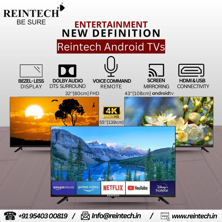 Post image The ultimate definition of entertainment is here! 💥 
Experience the power of Reintech Android TVs and never settle for less again. 

reintechshop.com
#Reintech #besure #entertainment #ReintechTV #AndroidPower #television #technology #IPL2024 #TATAIPL2024 #FridayFeeling