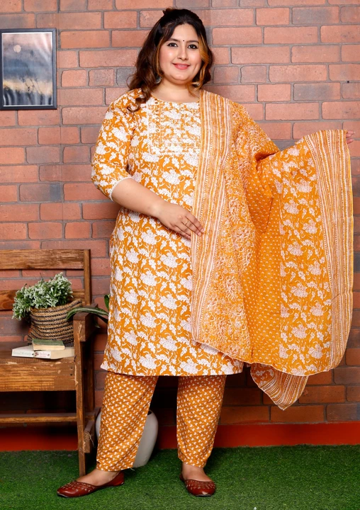 Plus size cotton fabric Sequence Work kurta pant dupatta  uploaded by Kabir Fashion World on 4/13/2024