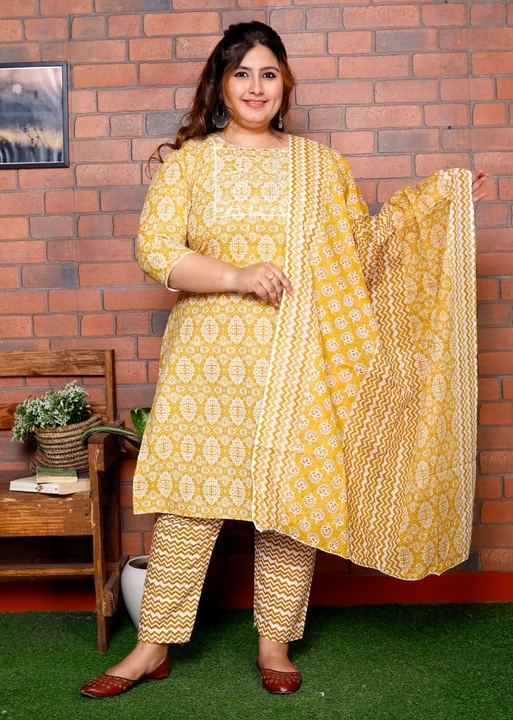 Plus size cotton fabric Sequence Work kurta pant dupatta  uploaded by Kabir Fashion World on 4/13/2024