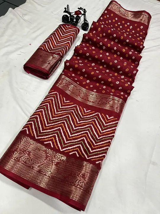 Dola silk Bandhej with leriya design  uploaded by MERCHMELOW  on 4/13/2024