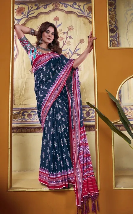 Mulmul Cotton Hand Block Printed With Mirror Work And Hevy Bodar uploaded by Kesari Nandan Fashion saree and dress material on 4/13/2024